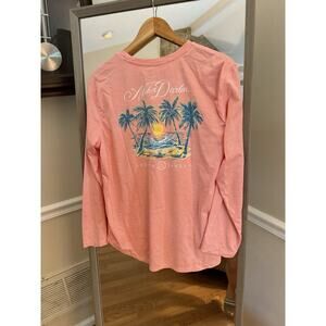 Lauren James Womens Shirt M Peach Long Sleeve Aloha Darlin Palm Tree Vacation C7